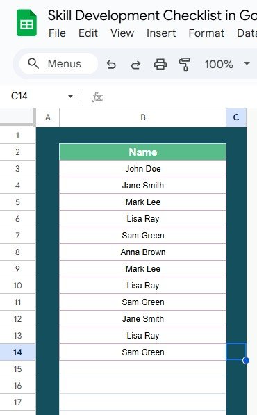 List Sheet Tab