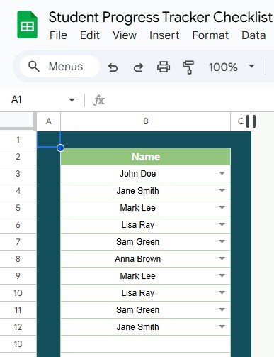 List Sheet Tab