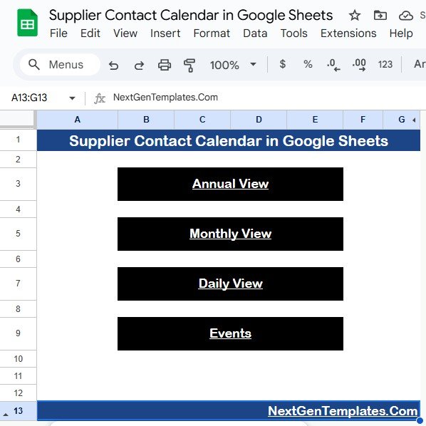 Supplier Contact Calendar in Google Sheets