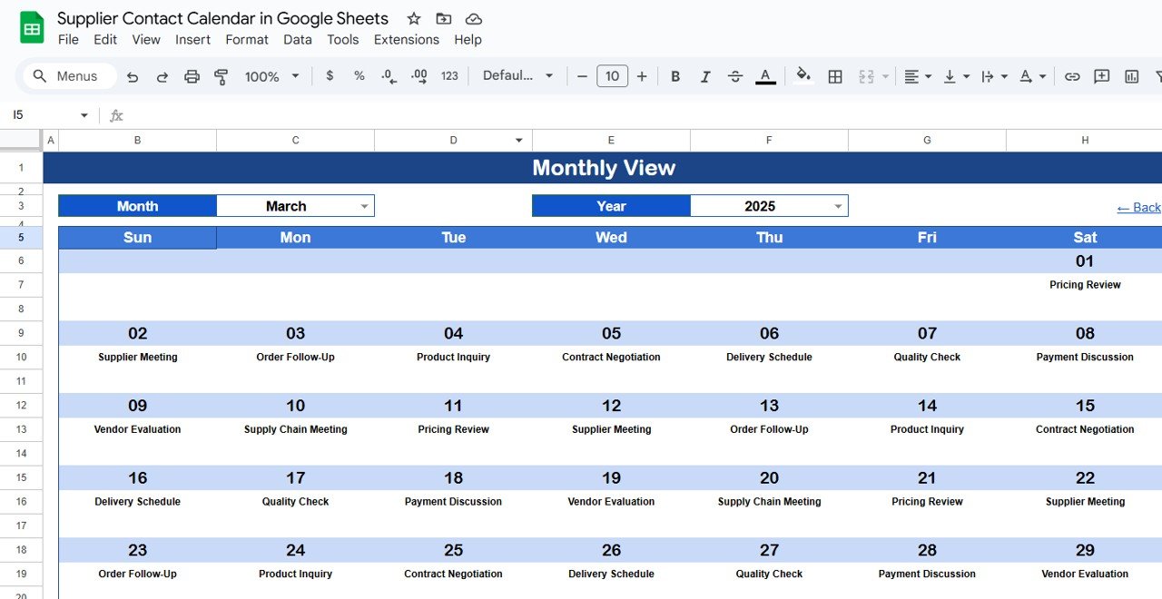 Monthly View Sheet Tab