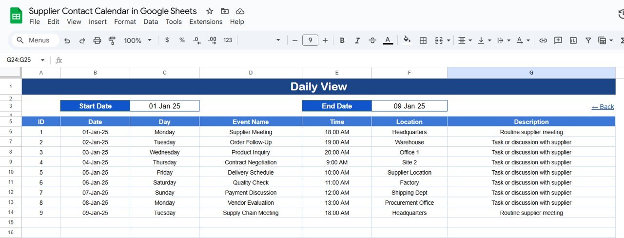 Daily View Sheet Tab