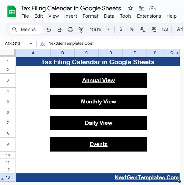 Tax Filing Calendar in Google Sheets