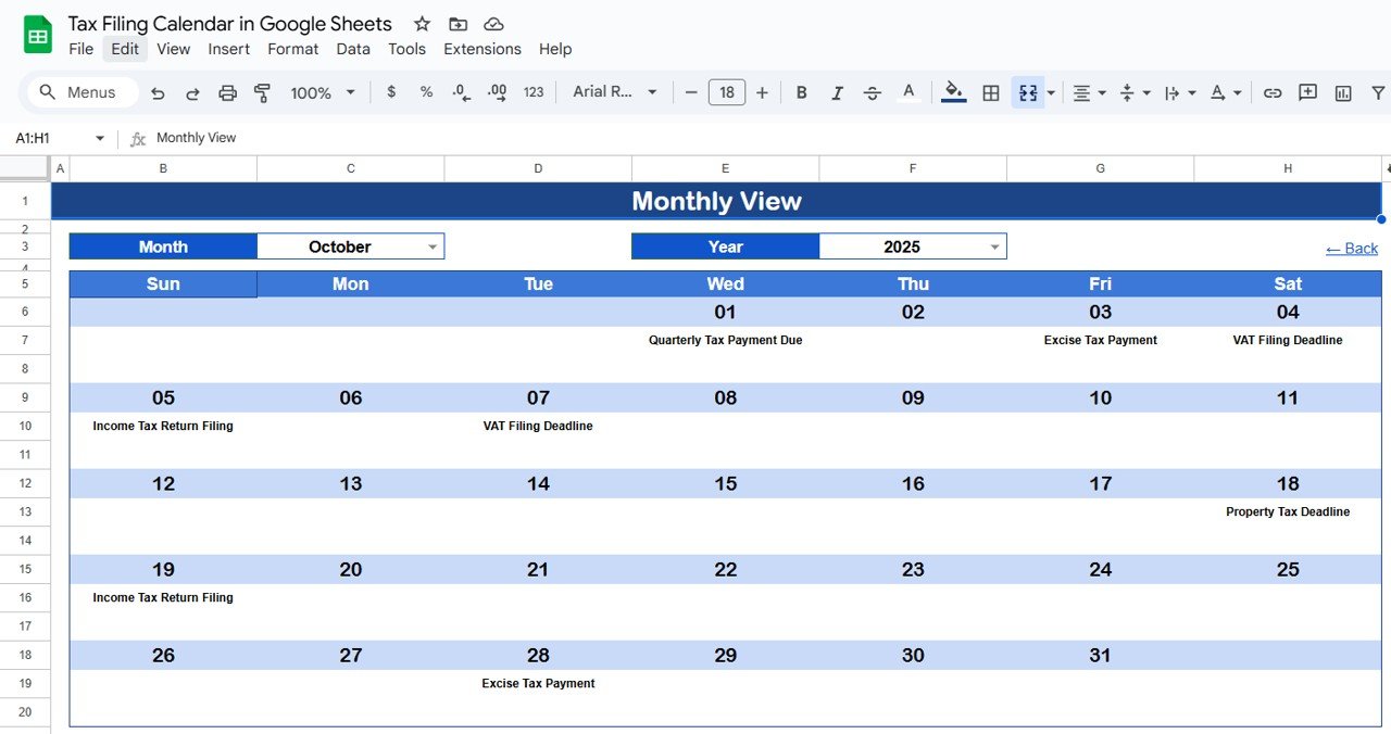 Monthly View Sheet Tab