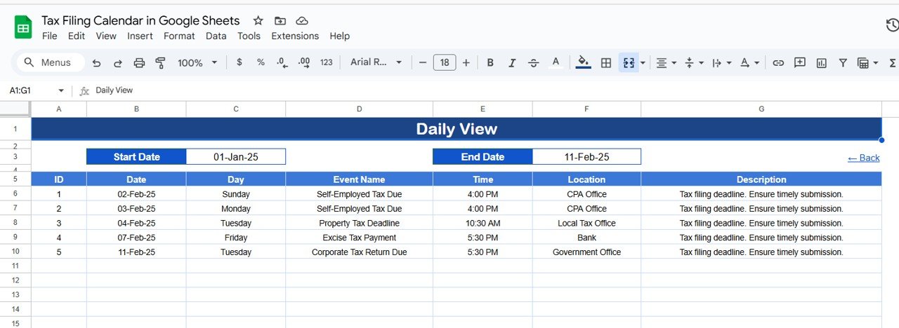 Daily View Sheet Tab