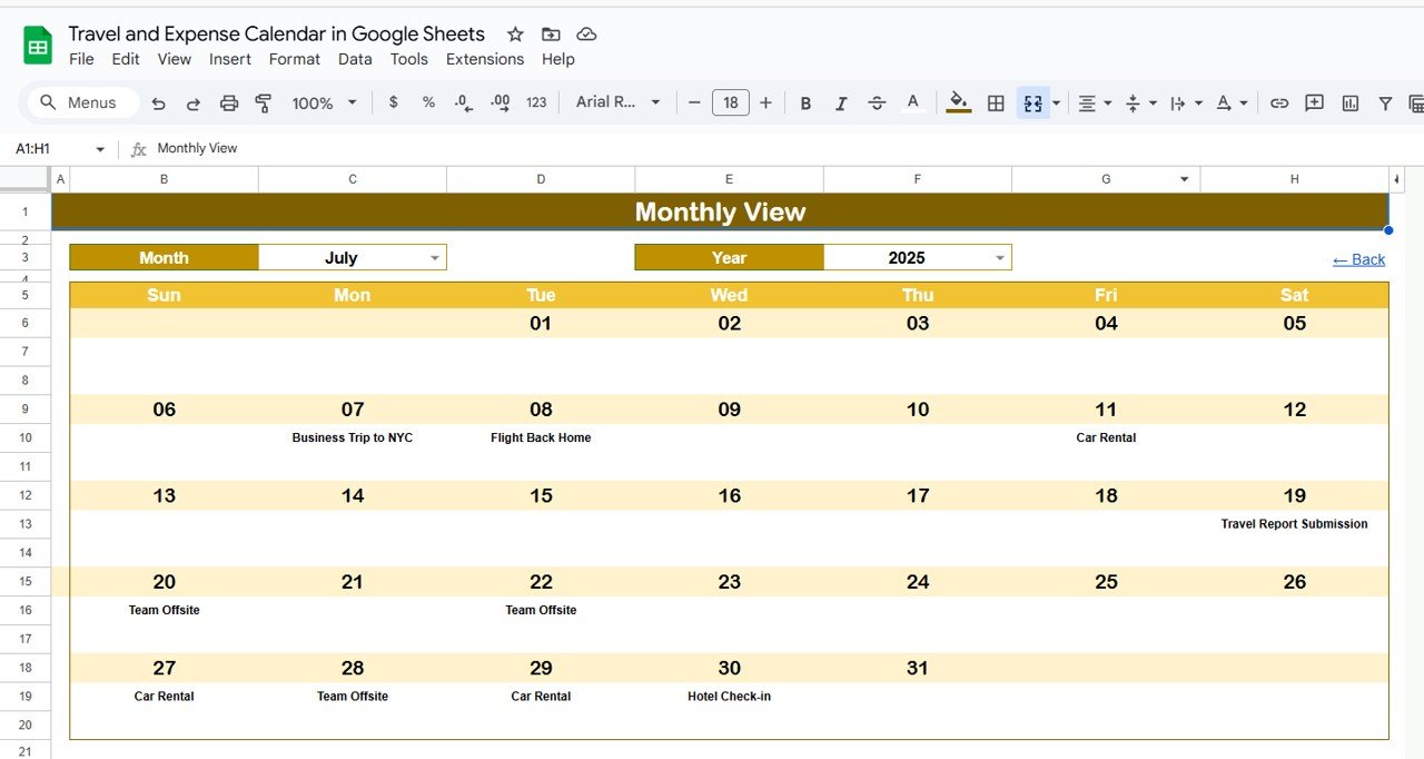 Monthly View Sheet Tab