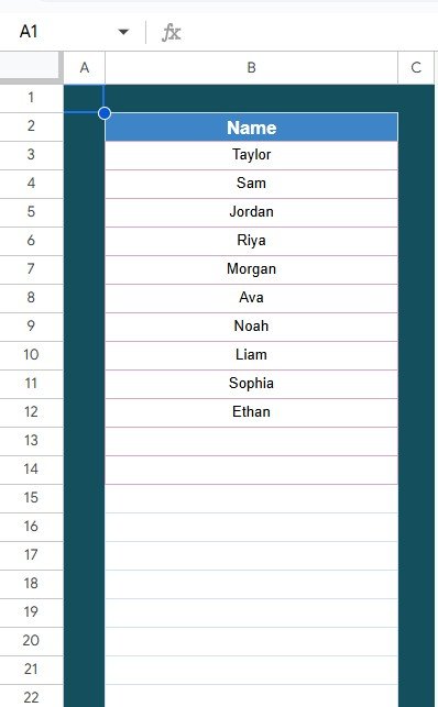 List Sheet Tab