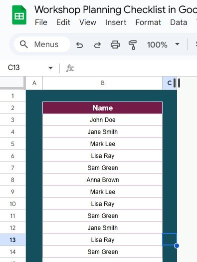List Sheet Tab