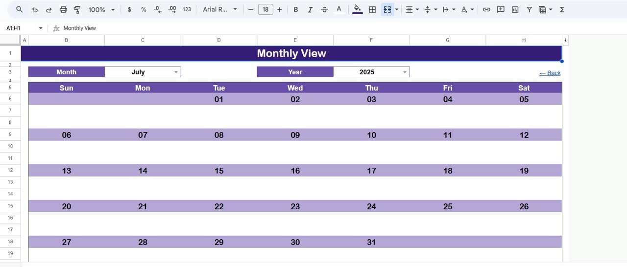 Monthly View Sheet Tab