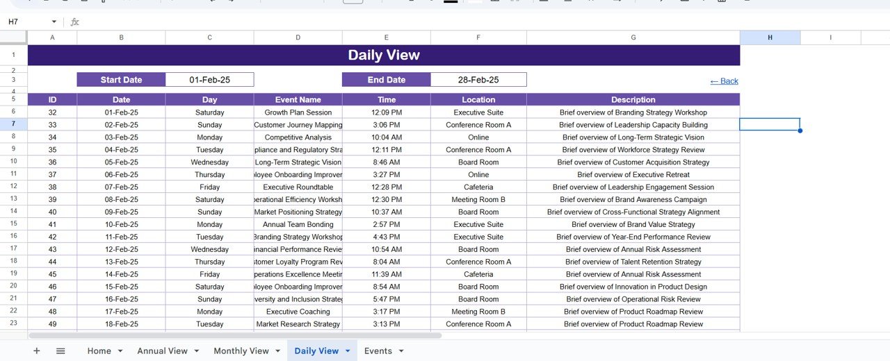 Daily View Sheet Tab