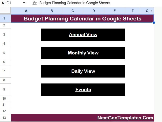 Budget Planning Calendar in Google Sheets