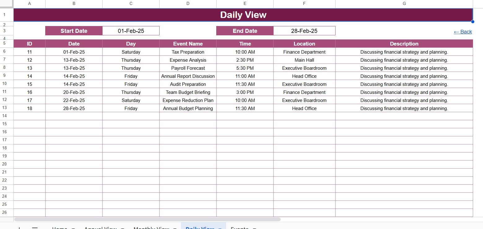 Daily View Sheet Tab
