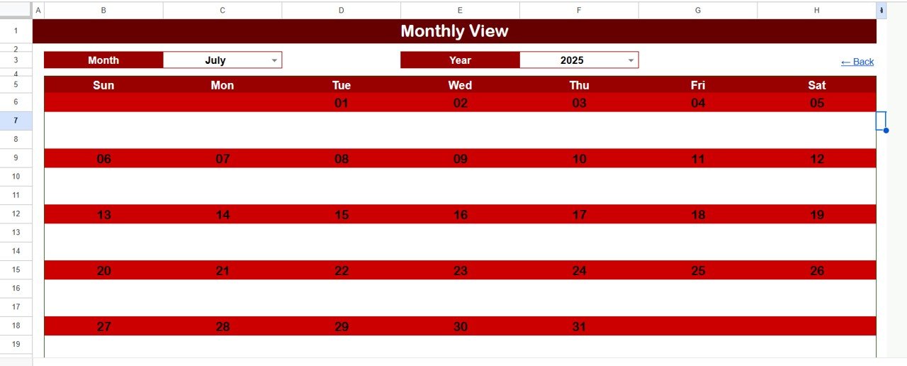  Monthly View Sheet Tab