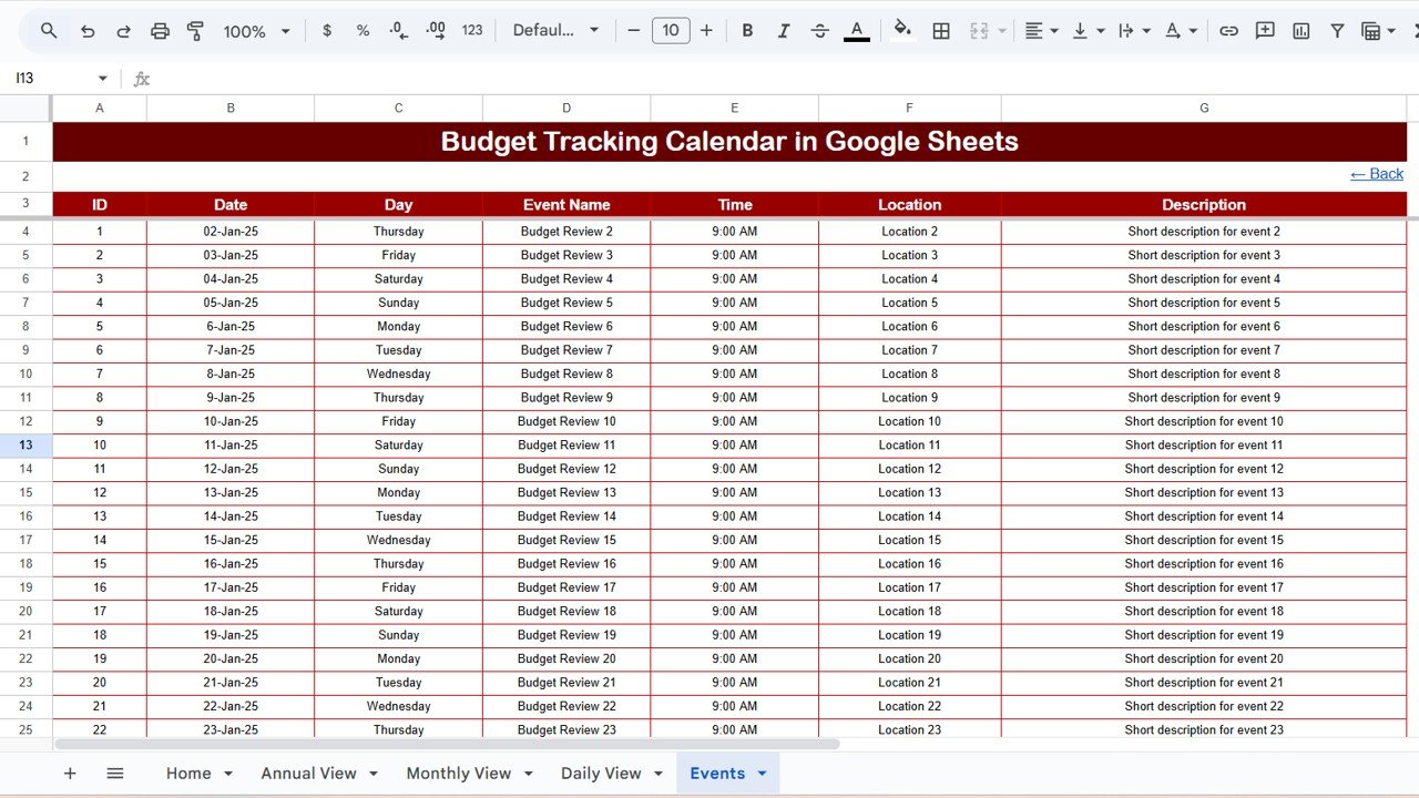  Events Sheet Tab
