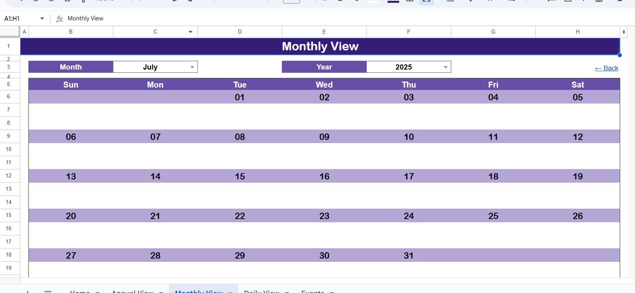 Monthly View Sheet Tab
