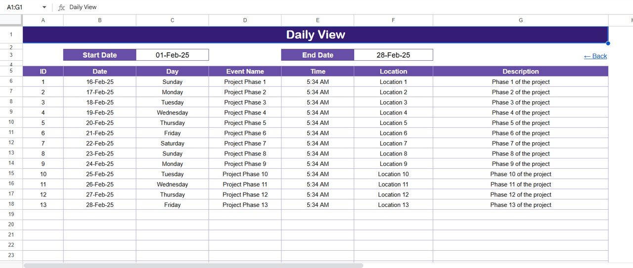 Daily View Sheet Tab
