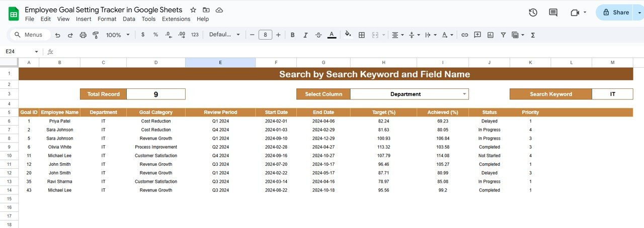 Search Sheet Tab
