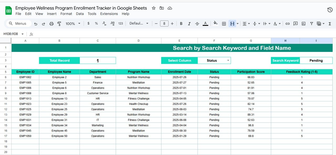 Search Sheet Tab