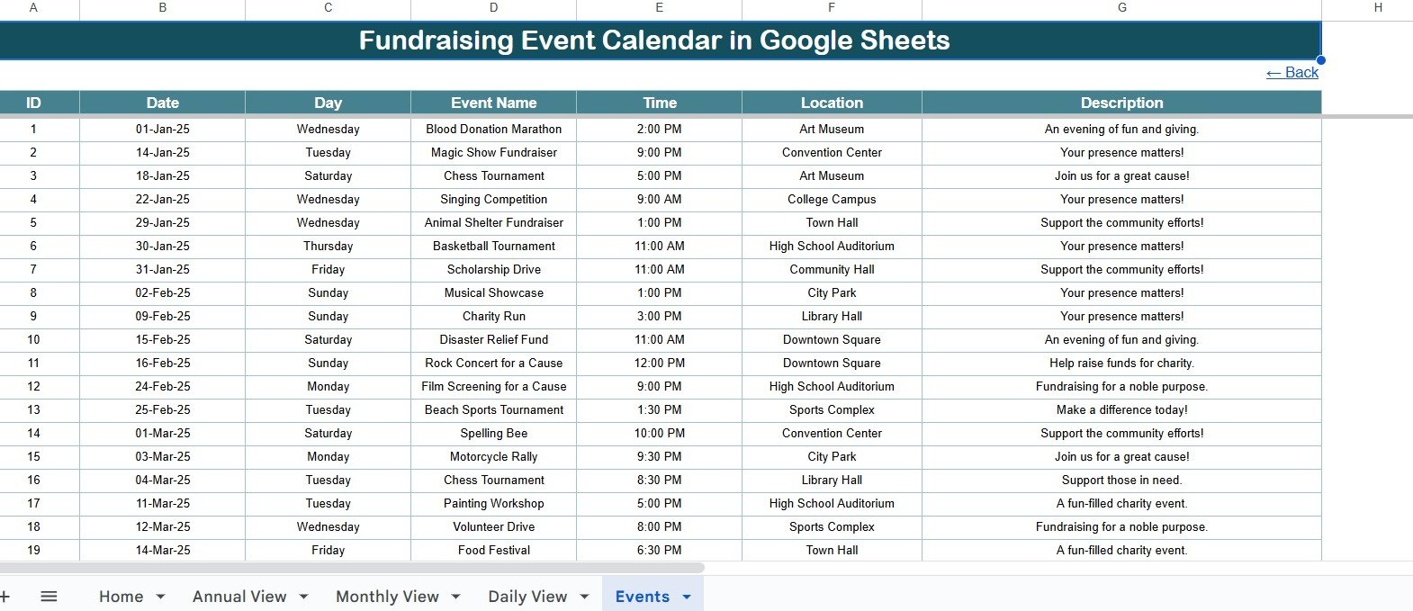 Events Sheet Tab