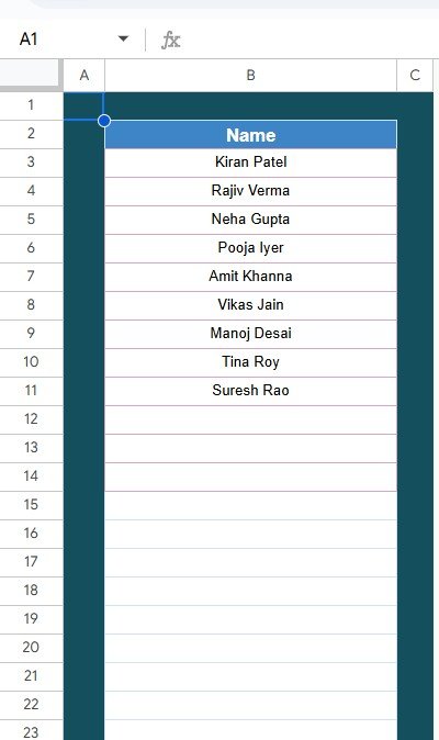 List Sheet Tab