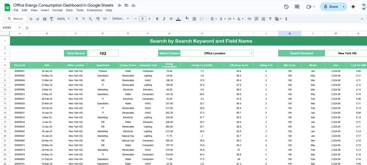 Search Sheet Tab