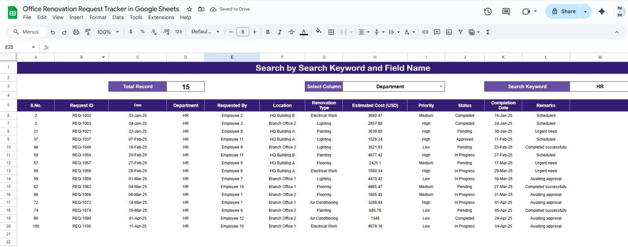 Search Sheet Tab