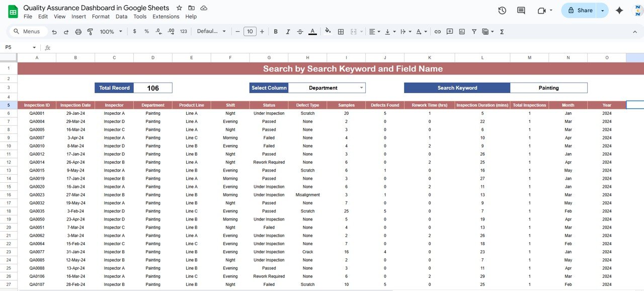 Search Sheet Tab