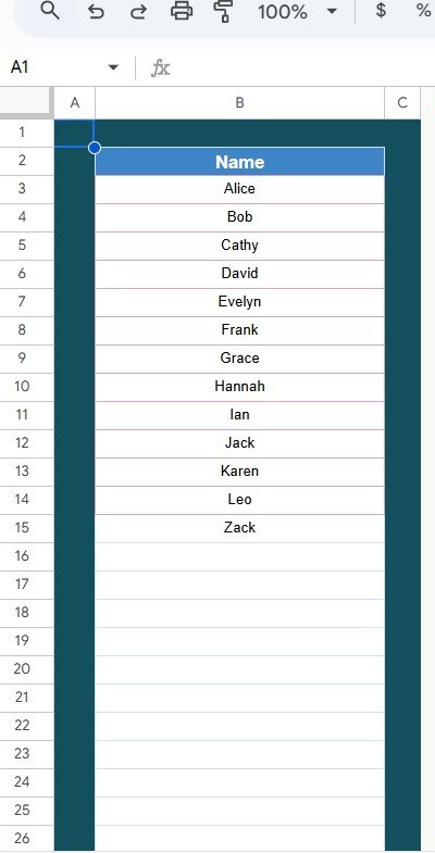 List Sheet Tab