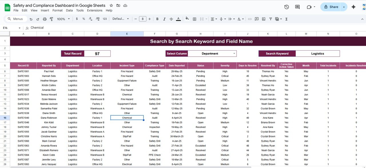 Search Sheet Tab