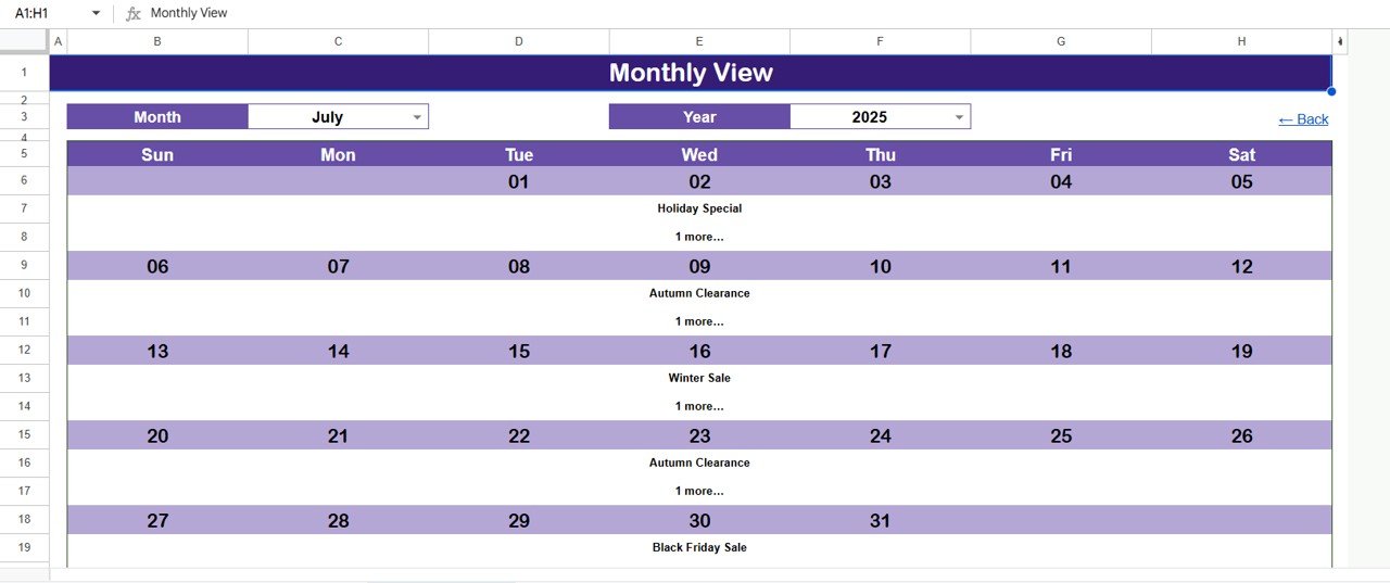 Monthly View Sheet Tab