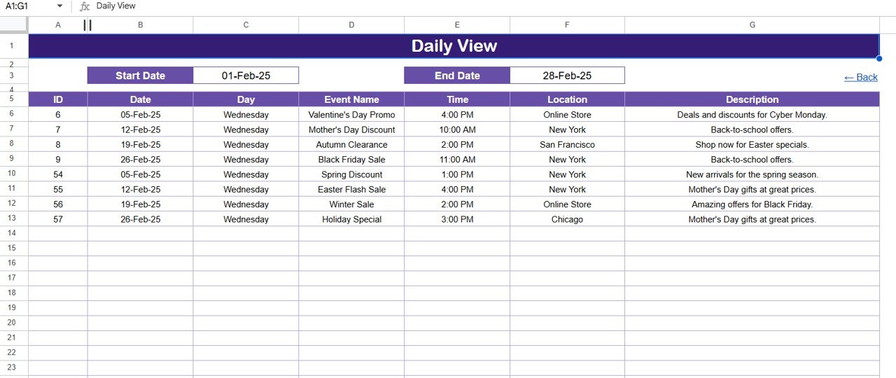 Daily View Sheet Tab