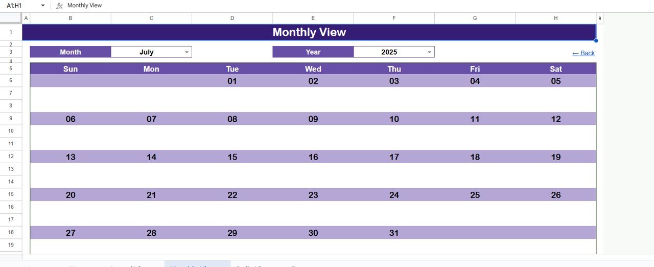 ⃣ Monthly View Sheet Tab
