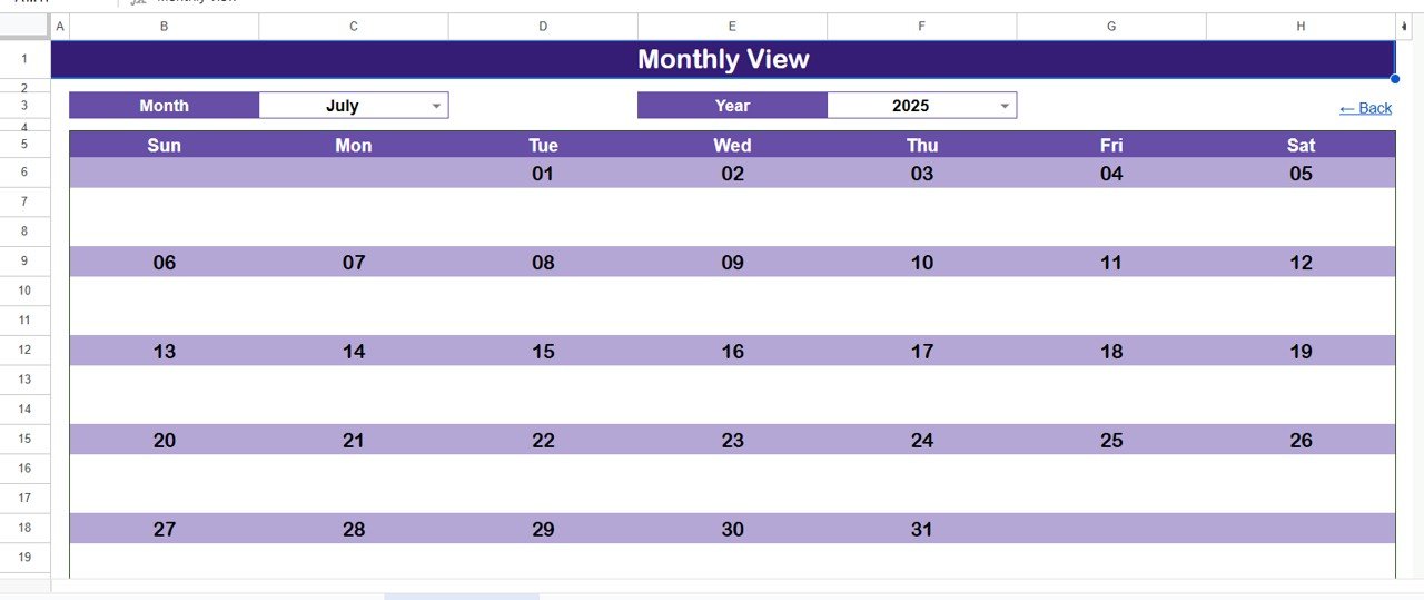 Monthly View Sheet Tab