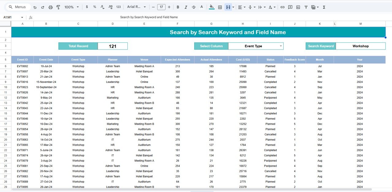 Search by Keyword and Field Name