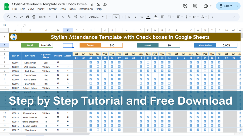 Attendance Sheet with Check boxes