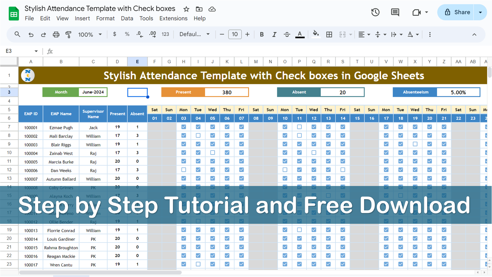 Attendance Sheet with Check boxes