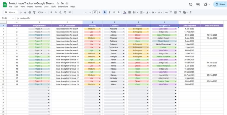 Project Issue Tracker in Google Sheets - Neotech Navigators