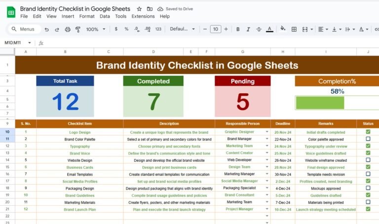 Brand Identity Checklist in Google Sheets - Neotech Navigators