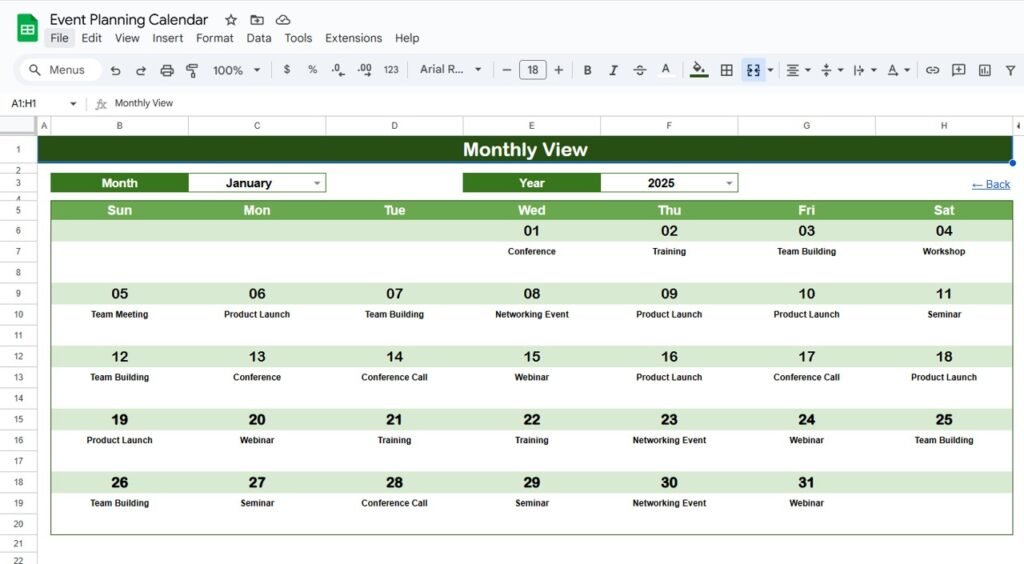Event Planning Calendar in Google Sheets Neotech Navigators