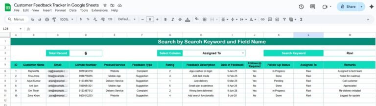 Customer Feedback Tracker in Google Sheets - Neotech Navigators