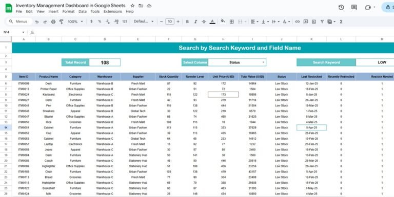 Inventory Management Dashboard in Google Sheets - Neotech Navigators