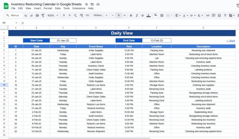Inventory Restocking Calendar in Google Sheets - Neotech Navigators