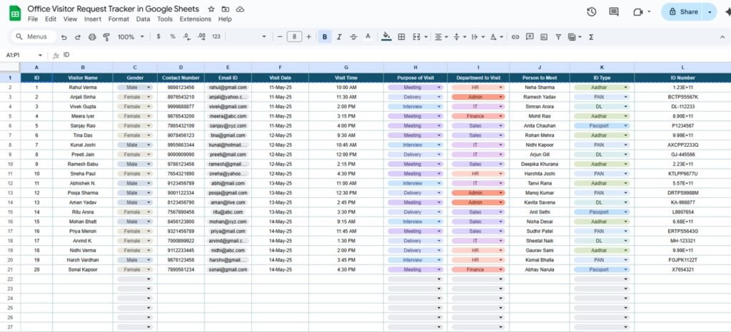 Office Visitor Request Tracker in Google Sheets - Neotech Navigators
