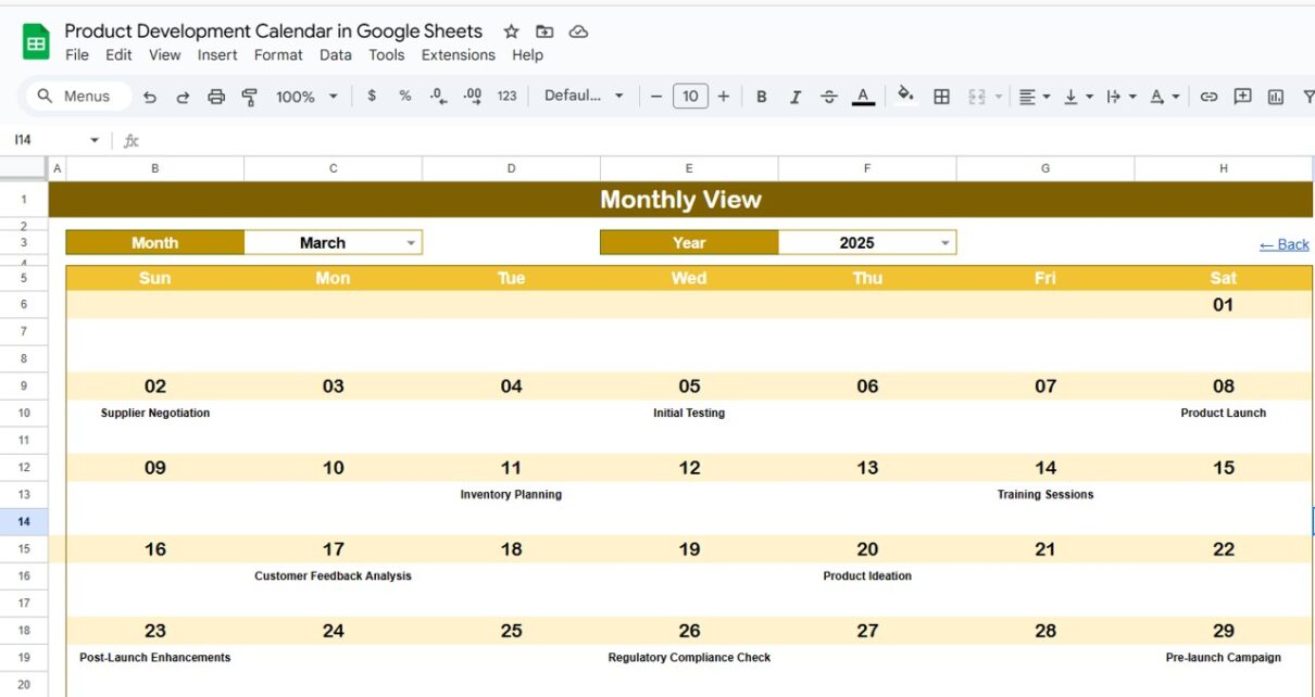Product Development Calendar in Google Sheets - Neotech Navigators