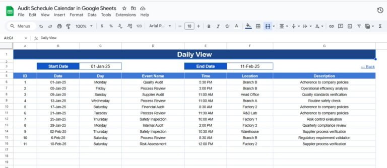 Audit Schedule Calendar in Google Sheets - Neotech Navigators