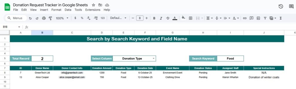 Donation Request Tracker in Google Sheets - Neotech Navigators