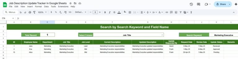 Job Description Update Tracker in Google Sheets - Neotech Navigators