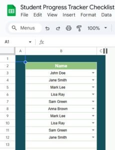 Student Progress Tracker Checklist in Google Sheets - Neotech Navigators