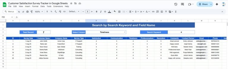 Customer Satisfaction Survey Tracker in Google Sheets - Neotech Navigators
