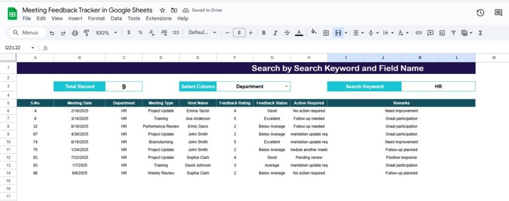 Meeting Feedback Tracker in Google Sheets - Neotech Navigators