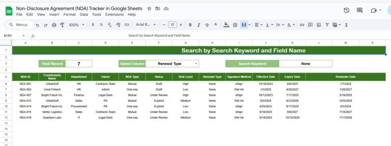 Non-Disclosure Agreement (NDA) Tracker in Google Sheets - Neotech ...